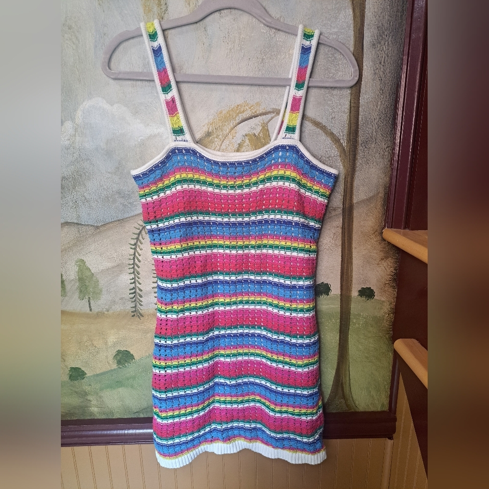 Gap Women’s Rainbow Stripe Crochet Lined Spring Summer Sun Dress Petite Small